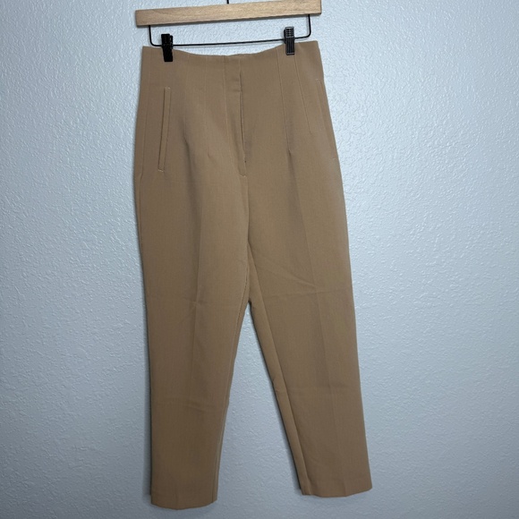 Zara Tan straight leg pants with pleating at top Size Medium - Picture 1 of 7